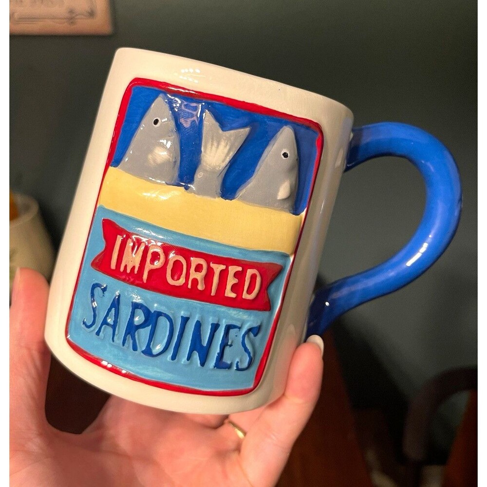 The Spring Shop Imported Sardines 18 oz Ceramic Coffee Mug Decorated Glossy
